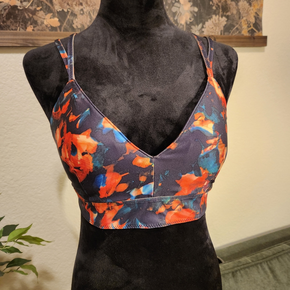 JoyLab Floral Print Bra - Black and Orange
